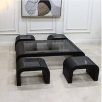 طقم طاولة ارضي لون اسود مع 4 طاولة خدمة