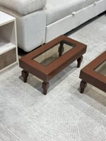 طقم طاولات ضيافة ارضي خشب بني زجاج بني