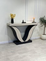 كونسول مدخل بديل الرخام بقاعدة خشبية فاخرة