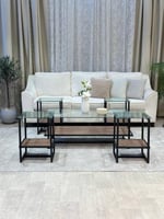 طقم طاولات ضيافة مع 4 خدمة سطح زجاج لون بني