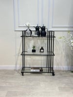 عربة تقديم بثلاثة أدوار حديد اسود زجاج شفاف