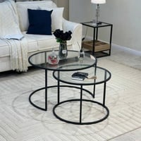 طقم طاولتين أسود بسطح زجاجي*عروض رمضان