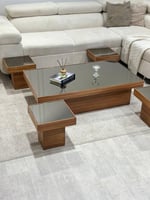 طقم طاولة ارضي زجاج مرايا مع 4 خدمة - تصميم عصري