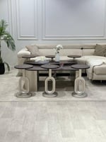 طقم طاولات ضيافة 2+6 – سطح خشب سنديان