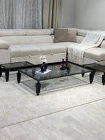 طقم طاولات ضيافة ارضي لون اسود مع 4 خدمة