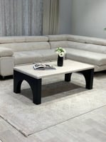 طاولة ضيافة سطح خشب بديل رخام قاعدة خشب اسود - تصم...