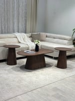 طقم طاوللات ضيافة مع 4 خدمة خشب بني - تصميم عصري