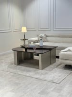 طقم طاولات ضيافة 2+6 – سطح خشب سنديان