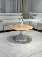 طقم طاولات خشب لون بيج قاعدة حديد ابيض مع 2 خدمة