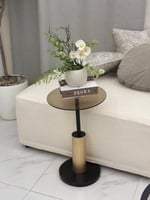 طاولة خدمة قاعدة رخام اسود مع زجاج شفاف بني - تصمي...