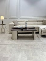 طقم طاولات ضيافة 2+6 – سطح خشب سنديان