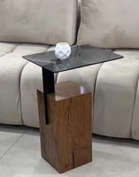 طاولة خدمة فاخرة بسطح زجاج أسود وقاعدة قشر الجوز ا...