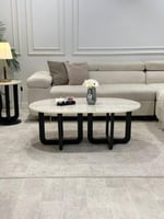 طقم طاولة اسود ضيافة بيضاوية مع 2طاولات خدمة *عروض