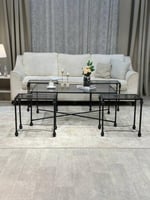 طقم طاولات ضيافة أنيق مع 4 طاولات خدمة – بسطح زجاج...