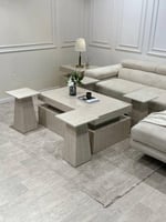 طقم طاولة ضيافة مع 4 خدمة بديل رخام ترافنتينو ناعم...