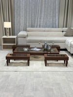 طقم طاولات ضيافة ارضي خشب بني زجاج بني