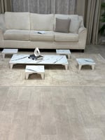 طقم طاولات أرضي خشبي بشكل مستطيل – لون أبيض رخامي...