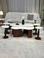 طقم طاولة خشب بسطح بديل رخام – تصميم فاخر وأنيق