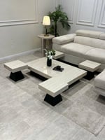 طقم طاولة ارضي بديل رخام مع 4 خدمة - تصميم عصري