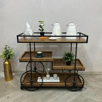 عربية تقديم 4 أدوار بسطح خشبي وهيكل حديدي