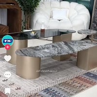 طقم طاولات متداخلة – رخام وزجاج بتفاصيل ذهبية أنيق...