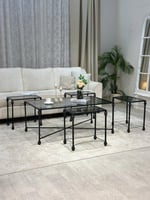 طقم طاولات ضيافة أنيق مع 4 طاولات خدمة – بسطح زجاج...