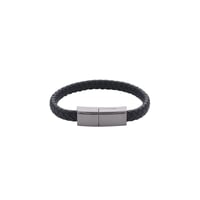 سلك شحن متنقل بشكل سوار جلدي مضفر مع قفل معدني