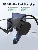 شاحن سيارة راف باور بقوة 75 واط بمنفذ تايب سي ومنف...