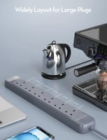 توصيلة راف باور 6 منافذ بقوة 3150 واط - رمادي