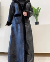 فروة شتوية نسائية جوخ سوداء مخملية مبطنة بالفرو لت...