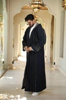 فروة شتوية رجالية جوخ – كحلي مع تقليم وفرو رمادي