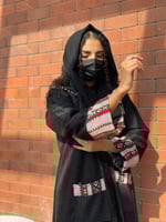 فروه نسائية مخملية سوداء بنقشة السدو البدوي-ازياء...