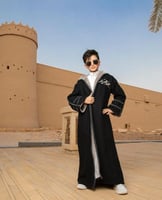 فروة أطفال شتوية جوخ أسود مبطن فرو رمادي