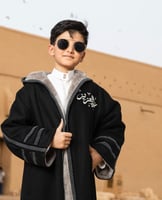 فروة أطفال شتوية جوخ أسود مبطن فرو رمادي