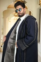 فروة شتوية رجالية جوخ – كحلي مع تقليم وفرو رمادي