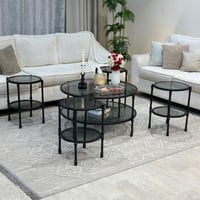 طقم طاولات ضيافة دورين حديد اسود زجاج اسود شفاف مع...