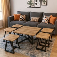 طقم طاوله مع 6 خدمه اللون بني فاتح بتصميم فاخر