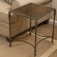 طاولة جانبية زجاج بني شفاف وقاعدة شمباني 60x60 سم