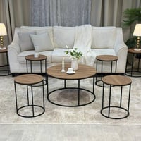 طقم طاولات ضيافة خشب بني فاتح مع 6 خدمة