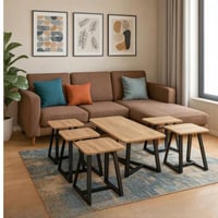 طقم طاوله مع 6 خدمه اللون بيج بني فاتح بتصميم فاخر