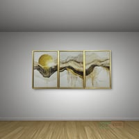 طقم لوحات جدارية جبال وشمس ذهبية 60x90 سم