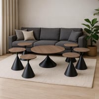 طقم طاولات ضيافة قاعدة سوداء سطح خشب بني مع 6 طاول...