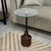 طاولة خدمة بقزاز شفاف وقاعدة رخامية بني