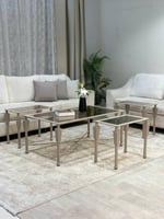 طقم طاولات ضيافة شمباني زجاج بني شفاف مع 4 طاولات...