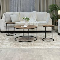 طقم طاولات ضيافة خشب بني فاتح مع 6 خدمة