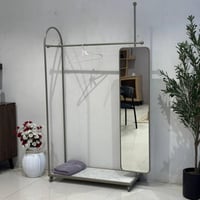 علاق ملابس قاعدة سطح خشب شكل رخام مع مراية