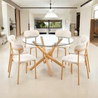 طاولة طعام زجاج دائري 6 كراسي لون بيج