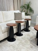 طقم طاولات ضيافة 7 قطع خشب سنديان وبني دائري وقاعد...