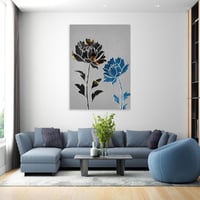 لوحة جدارية تجريدية مودرن زهور زرقاء وسوداء 80x120...