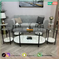 طقم طاولات ضيافة دورين زجاجي وخشبي